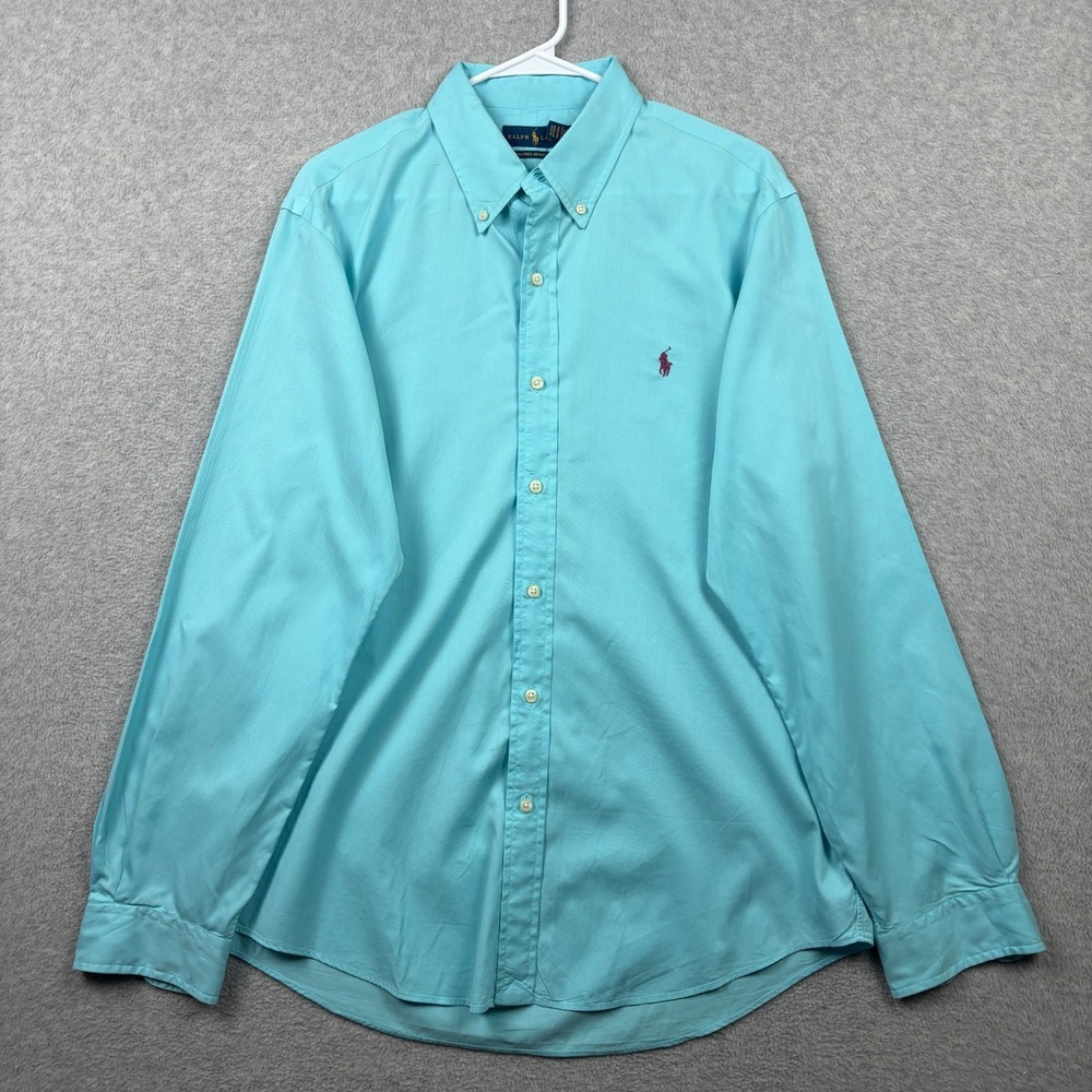Ralph Lauren Shirt Mens Large Blue Featherweight Twill Long Sleeve Button Down